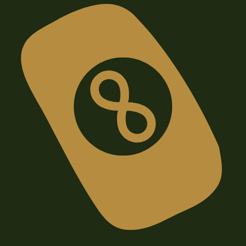 Logo gold coloured figure of 8 symbolising harmony and balance